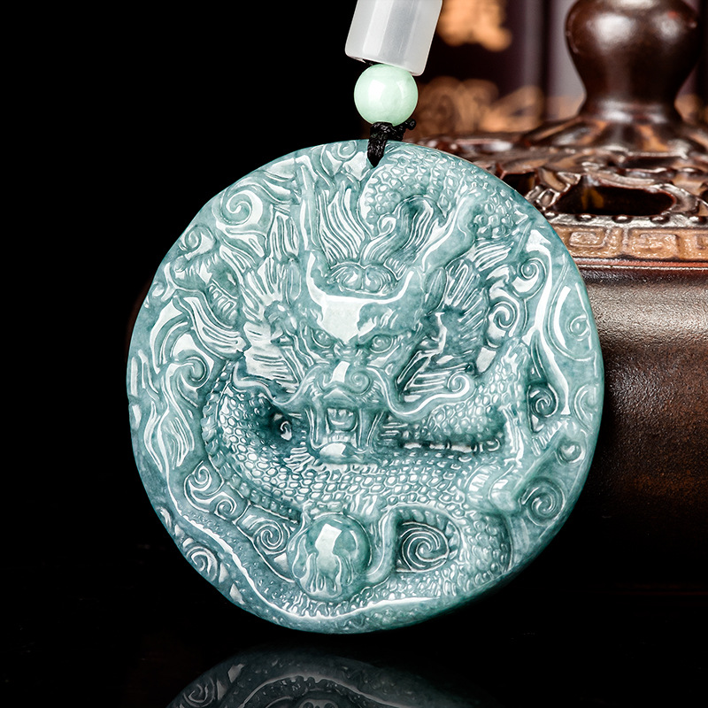 Vintage Fashion - Collier pendentif dragon en jadéite birmane,