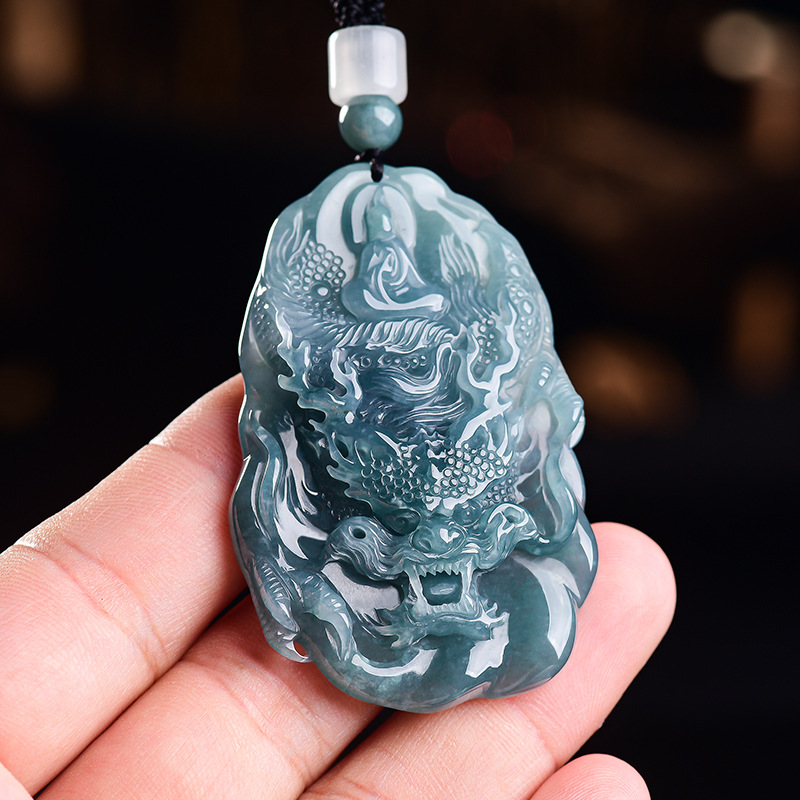 Vintage Fashion - Collier pendentif Dragon en jadéite birmane