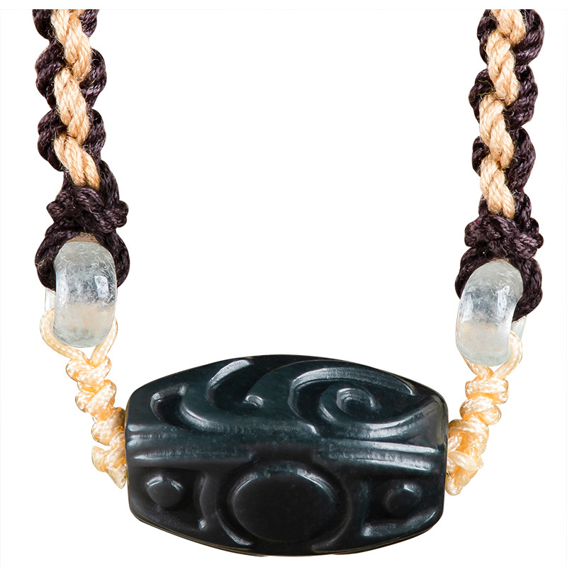 Vintage Fashion - Collier pendentif en jade Hetian sculpté,