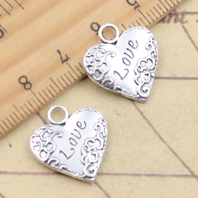 Vintage Fashion Finds - 10 pièces breloques coeur amour 19x18mm