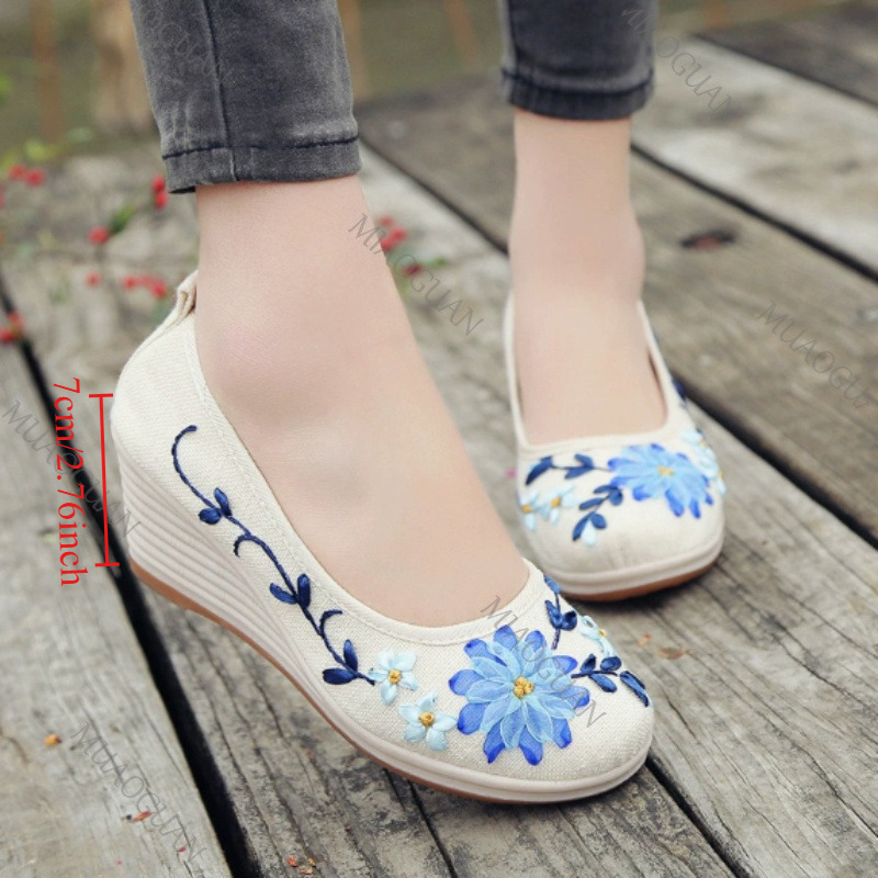 Vintage Fashion Female - Chaussures compensées brodées confortables pour femmes,