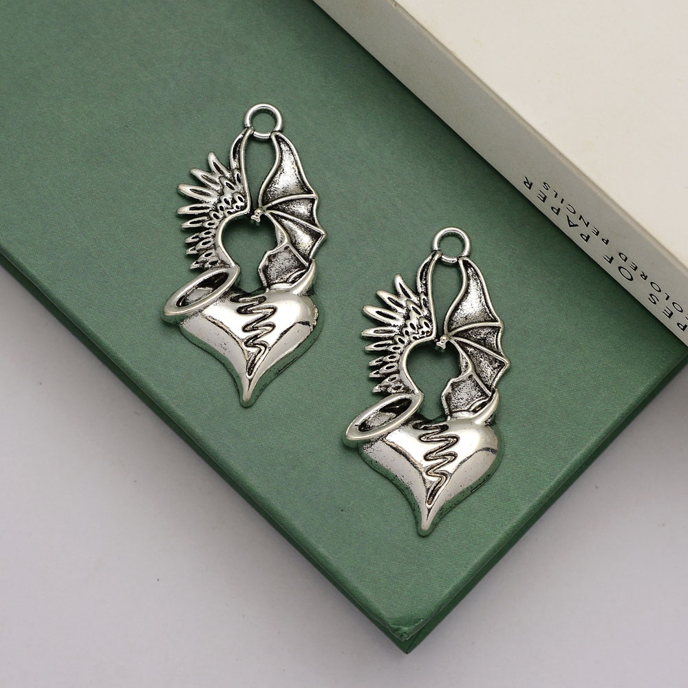 Vintage Fashion Finds - 5 pcs/lot-46x23mm Antique argent plaqué coeur