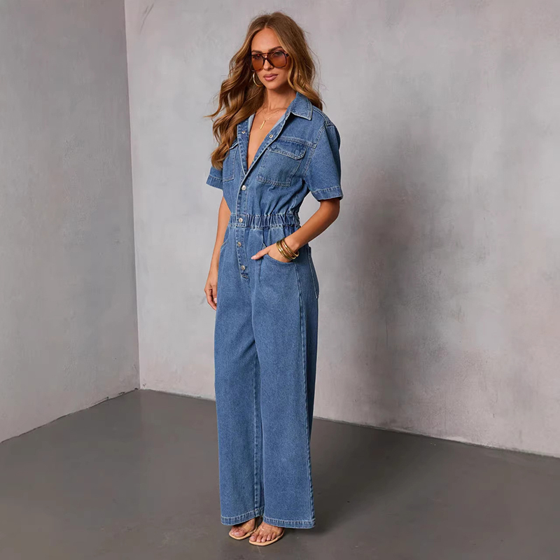 Vintage Fashion Trends - Combinaison en jean rétro à manches
