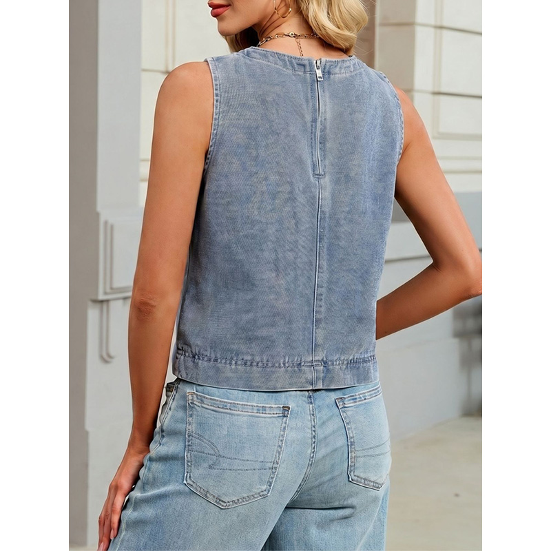 Benuynffy Gilet en jean décont - Vintage Fashion Female avis et prix